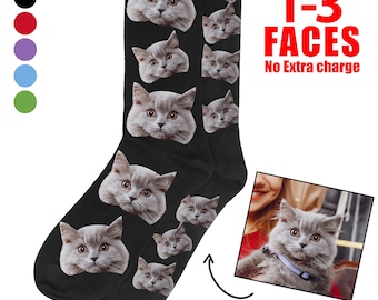 Personalized Pet Photo Socks, Custom Dog Cat Face Socks, Funny Gift