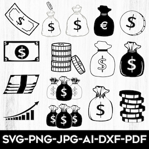Money SVG Bundle: Dollar Sign, Cash, Money Bag Clipart (Digital Download)