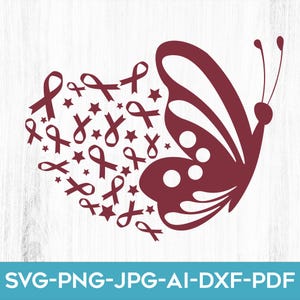 Butterfly Multiple myeloma Ribbon, Multiple myeloma svg, Awareness Ribbon SVG, Ribbon svg, Svg Files for Cricut Designs Cut Files Silhouette