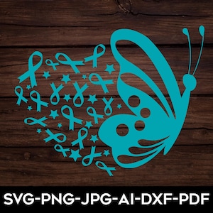 Butterfly Ovarian Cancer Ribbon SVG: Awareness Design (Digital File)