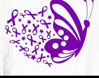 Butterfly Epilepsy Cancer Ribbon SVG, Awareness Design (Digital Files)