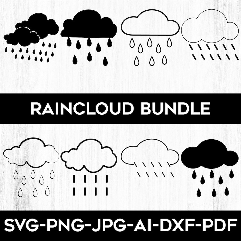 Rain Cloud SVG Bundle: Weather Icons, Cloud Silhouette (digital Files ...