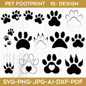 Pet Footprint SVG Bundle, Pet Paw Cricut, Puppy Paw, Cat Paw Print Silhouette, Dog Paw Clipart Vector Art, Png Dxf Eps Jpg Ai Pdf Svg