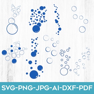 May include: A set of ten blue bubble designs, perfect for crafting projects, scrapbooking, or creating unique designs. The bubbles are of varying sizes and shapes, with some forming clusters and others appearing in a line.