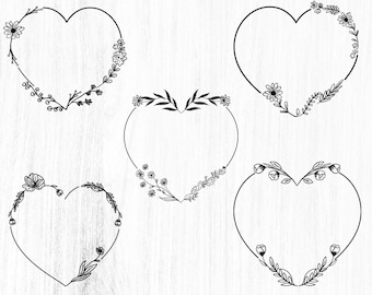 Flower Heart SVG Bundle: Botanical Border Cut Files (Digital Download)