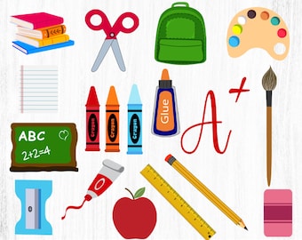 Schulbedarf SVG Bundle: Buntstift, Bleistift, Apfel (Schnittdateien)