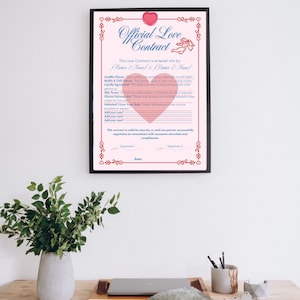Personalisierter Liebesvertrag zum Ausdrucken - Lustige & romantische Vereinbarung für Paare | Valentinstag, Jubiläumsgeschenk, süße Beziehungsvorlage
