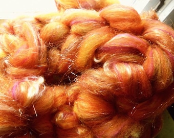 Spinning Felting Knitting Wool Art Roving Batt Bright Embers 4 oz