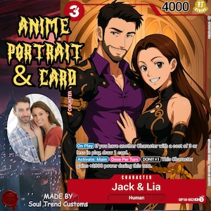 Personalized One Piece TCG Card, Solo Leveling Inspired Couple Portrait, Anniversary Present From Wife, Fathers Day Special Gift from Family
