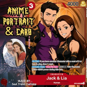 Niestandardowy portret na dzień ojca z anime, karty Solo Leveling MTG OP tcg, obraz urodzinowy anime, PNG ze zdjęcia, prezenty na rocznicę lub zaręczyny dla pary