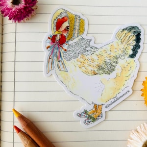 Sticker acquerellato ~ Gallina Vittoriana con bonnet e scarpine
