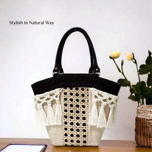Rare bag !! DAISY Women&#39;s Tote Bag, Top Handle Bag, Women&#39;s Ethnic Bag, Aesthetic Women&#39;s Bag, Premium Jute Tote Bag - Macrame Decoration