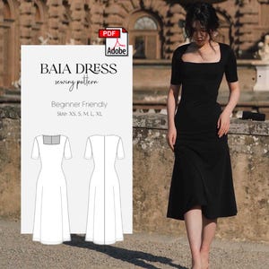 Baia Dress Square Neck Dress Sewing Patterns, PDF Pattern, US Size Xs-Xl, A0 Digital Download