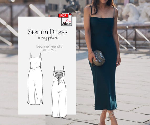 satin slip dress sewing pattern Slip Dress PDF Women's Maxi Dress Evening Wear Sewing Pattern 'Robin'