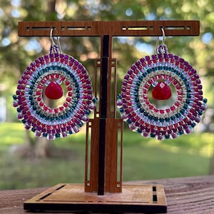 Lipstick - Round Beaded Earrings, Ruby and Silver