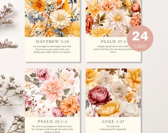 Autumn Floral Scripture Cards: KJV Bible Verses Printable, Fall Flowers Christian Gifts for Mom