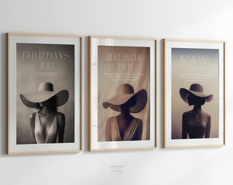 Minimalist Christian Wall Art Set: Bible Verse Prints, Black Women Portraits (Digital Download)
