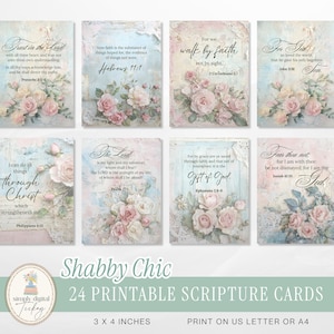 Cartões de Escritura Cristãos Shabby Chic para Imprimir, Cartões de Diário com Versículos Bíblicos Florais Vintage, Cartões de Oração para Imprimir, Presentes Católicos Faça Você Mesmo