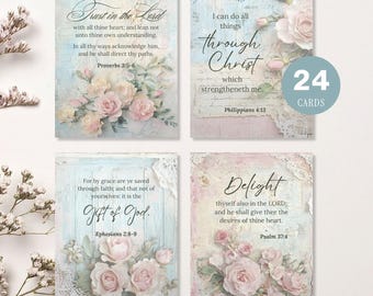 Tarjetas de las Escrituras en estilo Shabby Chic: Impresiones florales de versículos bíblicos KJV (Descarga PDF de 3 x 4 pulgadas)