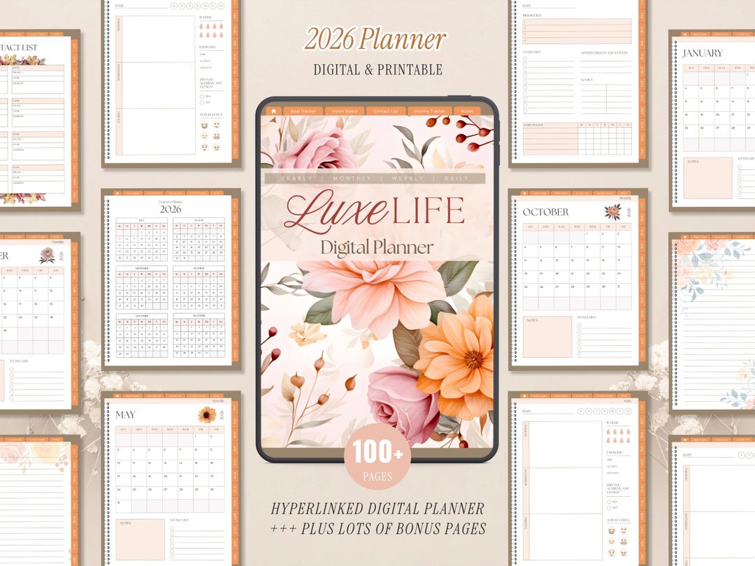2026 Digital Planner | Luxe Floral, Hyperlinked (printable) - Etsy