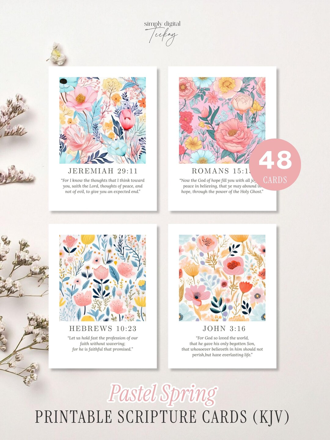 Pastel Spring Floral Scripture Cards KJV (digital Download) - Etsy