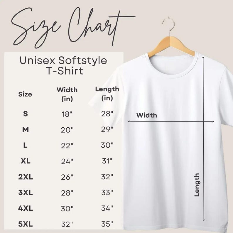 a white t - shirt with measurements for size chart