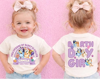 Custom Birthday Girl Shirt Personalized Birthday Party Shirt Birthday Girl Shirts Cute Birthday Shirt Cute Blue Dog Tee Birthday Toddler Tee