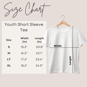 the size chart for a youth short sleeve tee