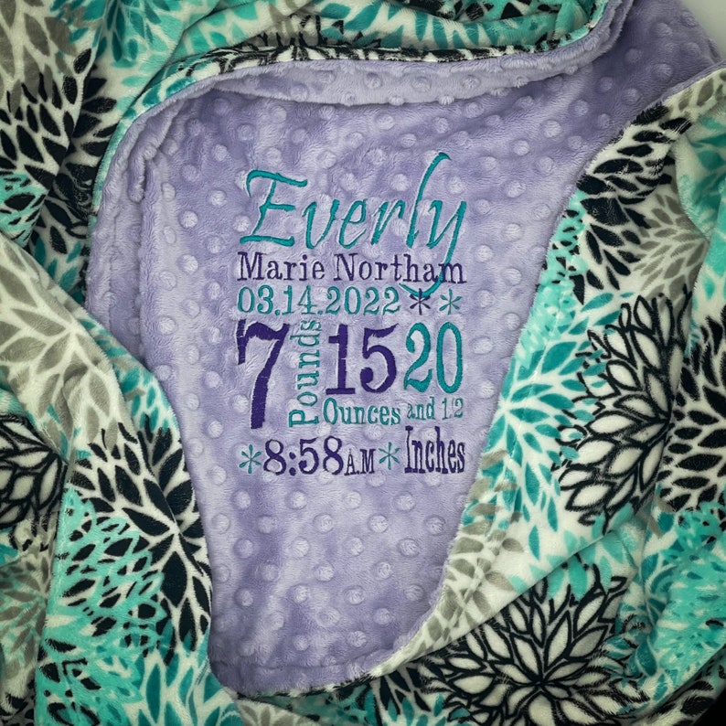 Teal Fireworks Minky Baby Blanket, Customized, Embroidered, Minky, Baby Gift Bild 2