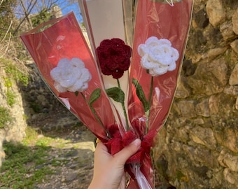 Handgemaakte gehaakte roos – Eeuwige bloem – Romantisch Valentijnsdagcadeau – Rode of witte roos