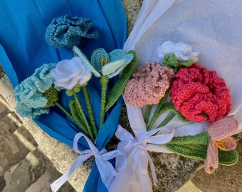 Gehaakt bloemenboeket – Handgemaakte anjers, rozen en tulpen