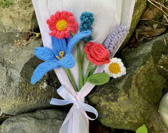 Handgemaakt gehaakt bloemenboeket – Kleurrijk bloemencadeau | Gehaakt bloemenboeket – Kleurrijk handgemaakt cadeau
