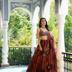 Red Floral lehenga Designer lehenga Bollywood lehenga Bridesmaid lehenga Bridal outfit Indian wedding dress Ladies party wear