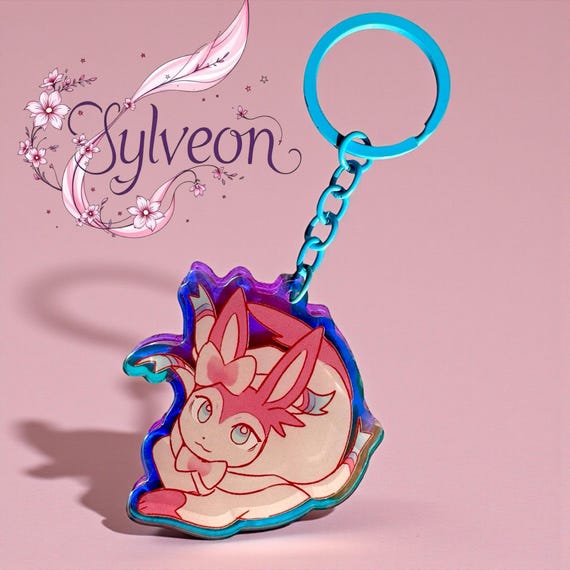 Sylveon Keychain: Holographic Acrylic, Original Fan Art Design