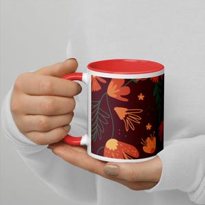 Abstract Flower Art Coffee Mug | Colorful Inside Ceramic Cup | Unique Floral Design Mug | Art Lover Gift | Coffee Enthusiast Present