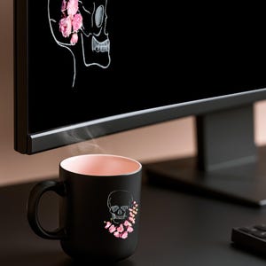 32:9 Ultrawide Monitor Wallpaper Set of 5, Black Pink Floral Skull Desktop Backgrounds, Dark Gothic Desk Setup 8K