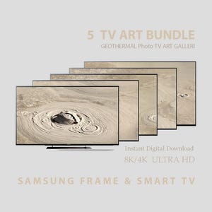 Macro-uitbarsting van geothermische modderexplosie, set van 5 authentieke 8K tv-kunst, surrealistische aardetexturen voor stille luxe en Wabi Sabi-interieur
