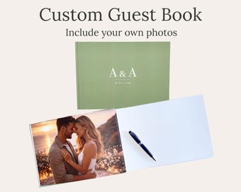 Photo Wedding Guest Book, Personalised Wedding Album with Photos, Custom Sign In Book, Layflat Hardcover