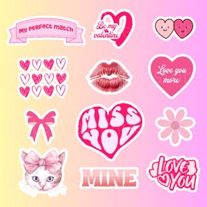 Valentine’s Day Digital Planner Stickers | Cute Digital Stickers | GoodNotes Planner Stickers | Pink & Love Heart Stickers