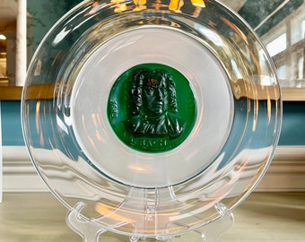 HTF French Daum Bach Art Green Glass Display Plate Grand Musicians Pate de Verre