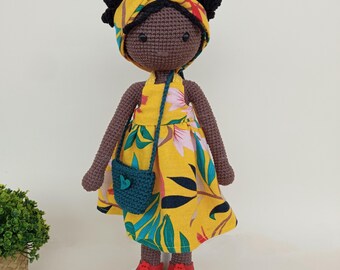 Handmade Crochet African Doll: Amigurumi Art, Removable Outfit