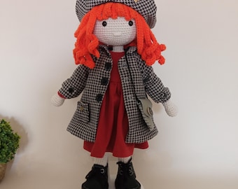 Handmade Crochet Doll: Collectible Amigurumi Winter Doll with Leather Accessories