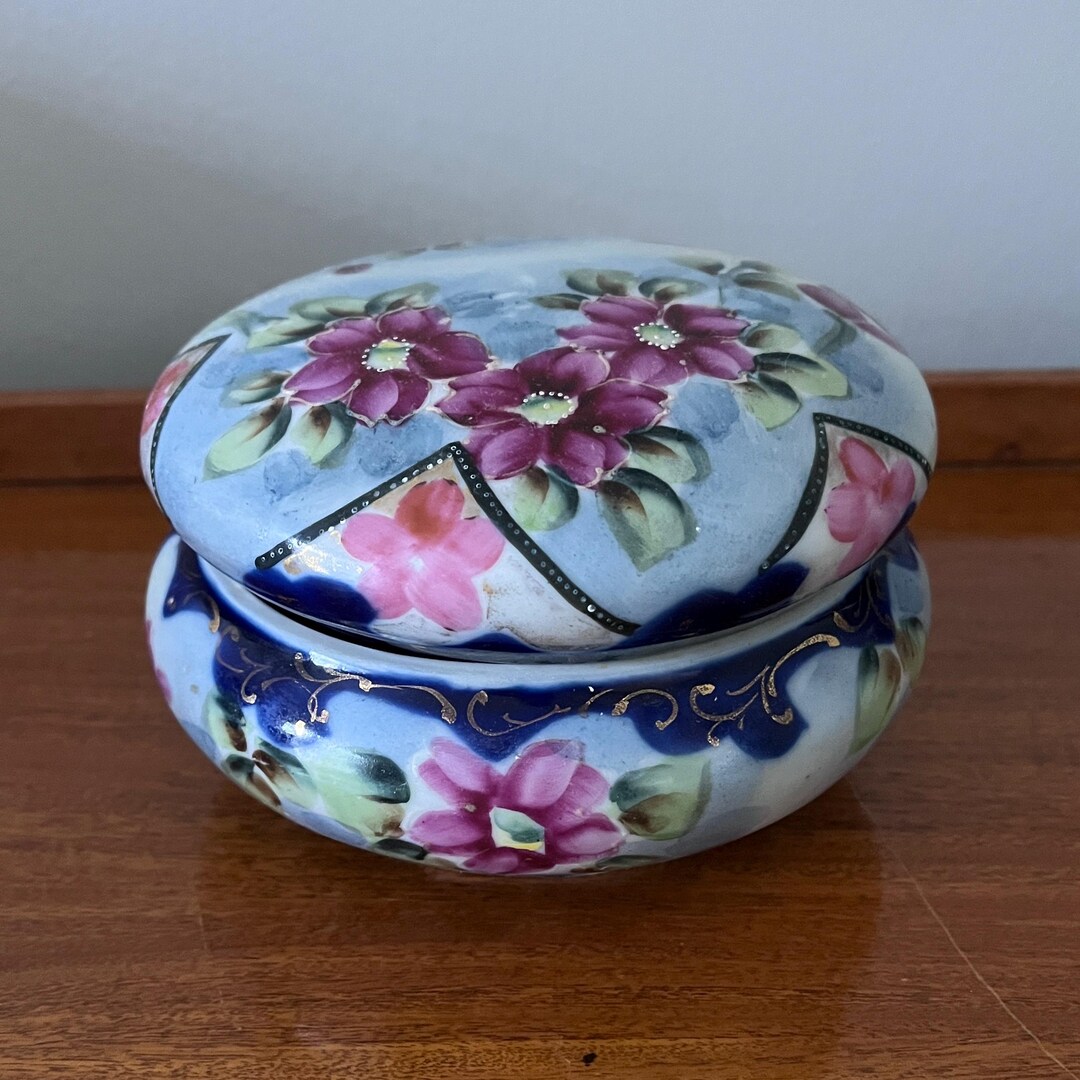 Nippon Style Hand-painted Porcelain Powder Trinket Vanity Box - Etsy