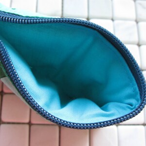 padded zipper pouch in teal swirl print batik fabric image 4