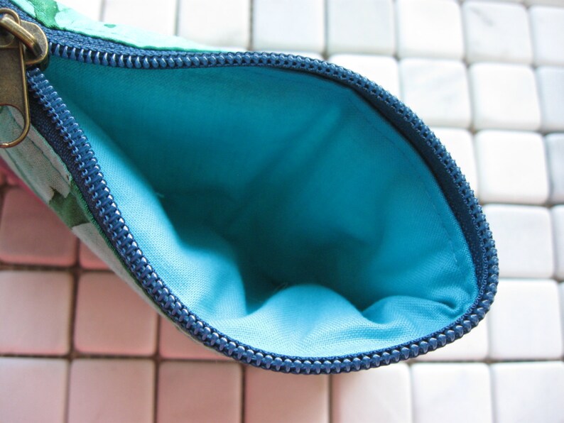 padded zipper pouch in teal swirl print batik fabric image 4