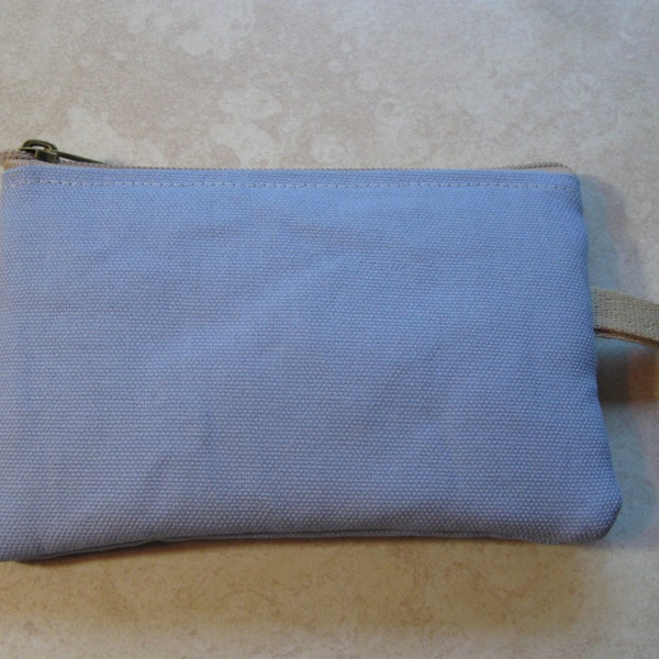 padded zipper pouch in light blue duck canvas