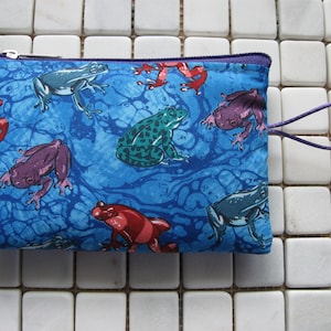 colorful frogs print padded makeup jewelry bag