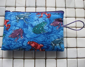 colorful frogs print padded makeup jewelry bag