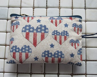 heart flag padded zipper bag