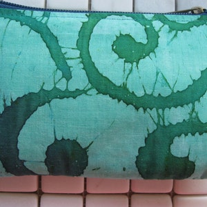 padded zipper pouch in teal swirl print batik fabric image 3